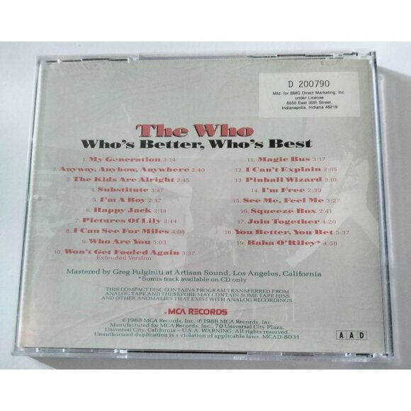 The Who Whos Better Whos Best CD - Picture 3 of 4